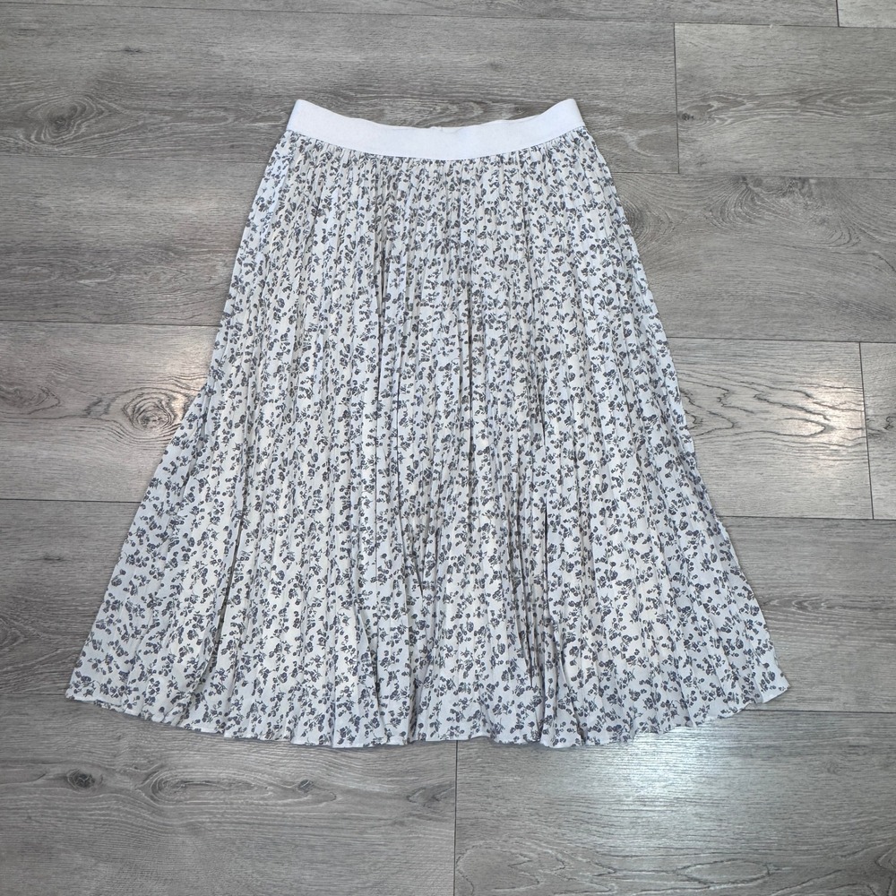 Grace & Karin Womens Pleated Midi Skirt Floral Cream Purple Elastic Waist Large